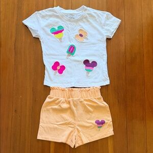 Disney White Tee and Peach Shorts Matching Set with Colorful Popsicle Appliqués